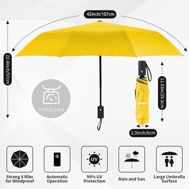 Yoobure Windproof Travel Umbrella - Automatic Umbrellas for Rain, Compact Folding Umbrella with UV Protection, Lightweight Portable Design for Backpack/Walking/Car, Sun & Storm Ready - Image 2